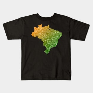 Colorful mandala art map of Brazil with text in green and orange Kids T-Shirt